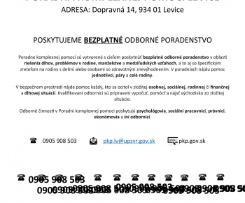 Aktuality / PORADŇA KOMPLEXNEJ POMOCI LEVICE  POSKYTUJE  BEZPLATNÉ ODBORNÉ PORADENSTVO - foto