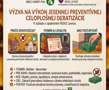 Aktuality /  Výzva na výkon jesennej preventívnej celoplošnej deratizácie na území obce Horný Pial - foto